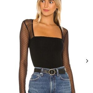 Lovers + Friends Black Sheer Sleeve Bodysuit